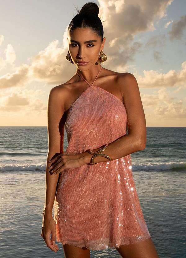 Dot Clothing - Vestido Dot Clothing Curto Eli Paete Rosa