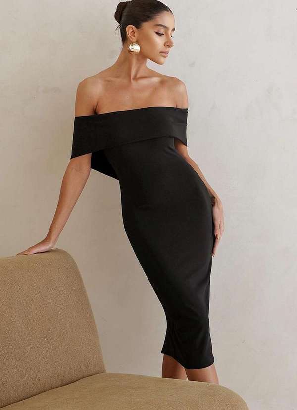 Dot Clothing - Vestido Dot Clothing Demi Ombro a Ombro Preto