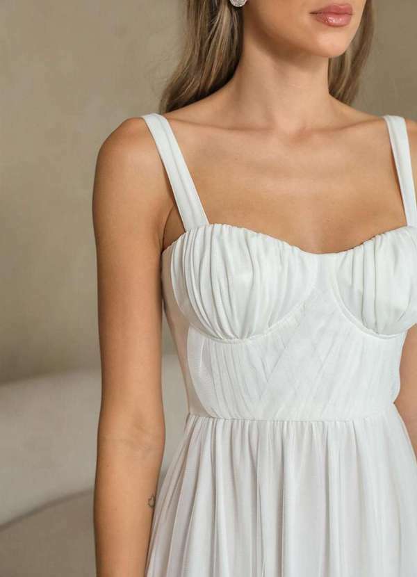 Dot Clothing - Vestido Dot Clothing Franzido Busto Offwhite Branco 3
