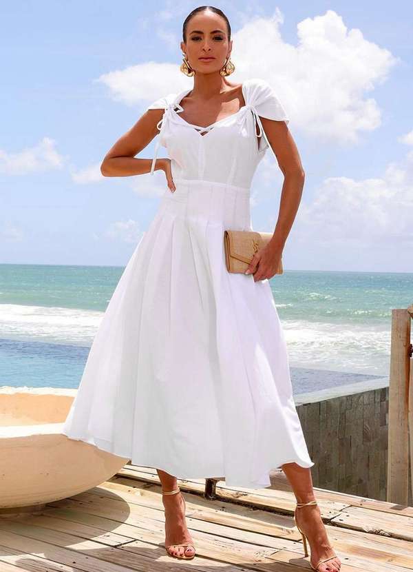 Dot Clothing - Vestido Dot Clothing Jennifer Midi Branco