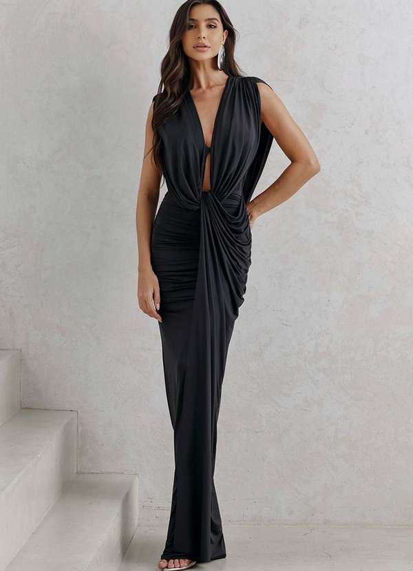 Dot Clothing - Vestido Dot Clothing Jersey Drapeado Preto