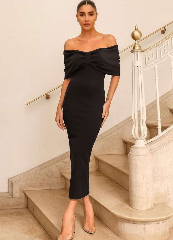 Dot Clothing - Vestido Dot Clothing Jessica Midi Preto