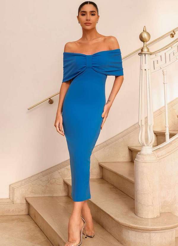 Dot Clothing - Vestido Dot Clothing Jessica Midi Azul