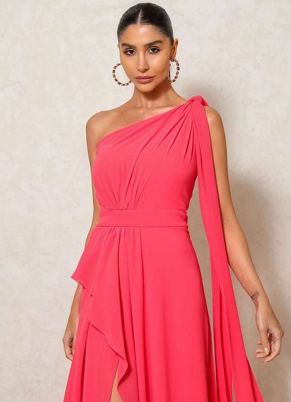 Dot Clothing - Vestido Dot Clothing Lilian com Fenda Coral Laranja 5