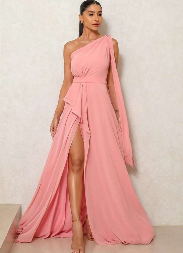 Dot Clothing - Vestido Dot Clothing Lilian com Fenda Rose Rosa