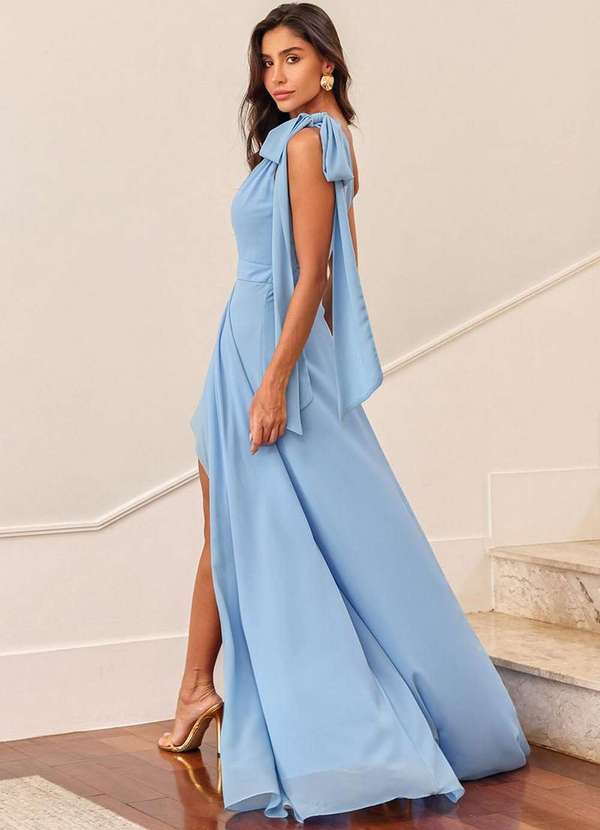 Dot Clothing - Vestido Dot Clothing Lilian com Fenda Azul 5