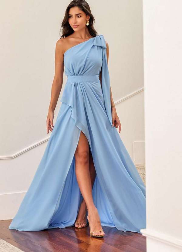 Dot Clothing - Vestido Dot Clothing Lilian com Fenda Azul 7