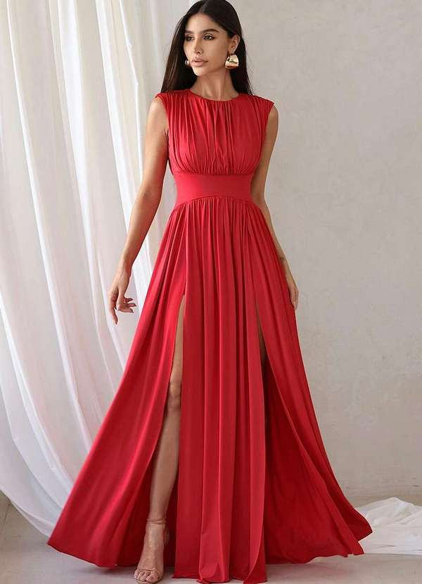 Dot Clothing - Vestido Dot Clothing Longo 2 Fendas Vermelho