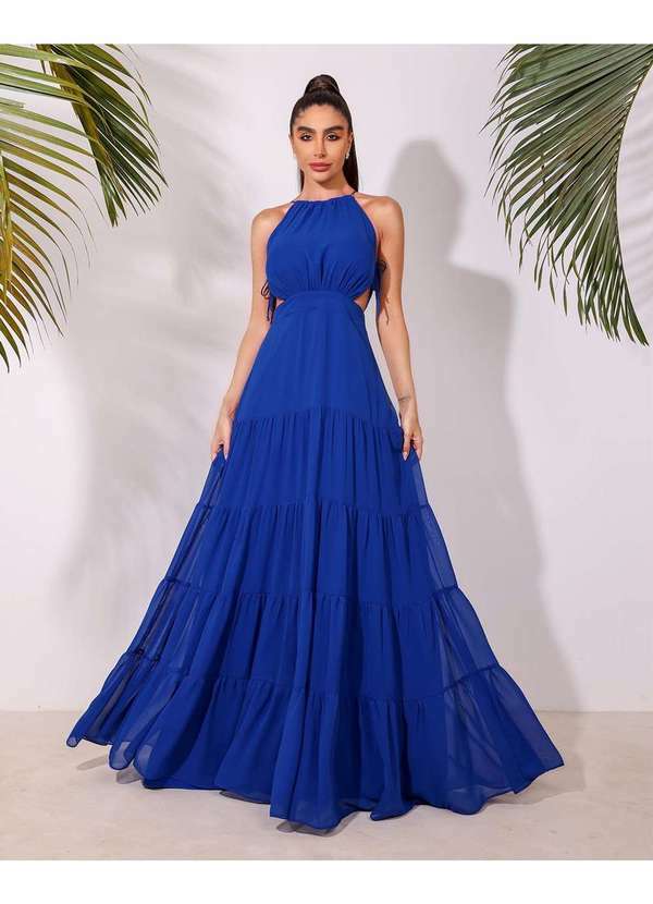 Dot Clothing - Vestido Dot Clothing Longo Aberto na Lateral Azul Azul