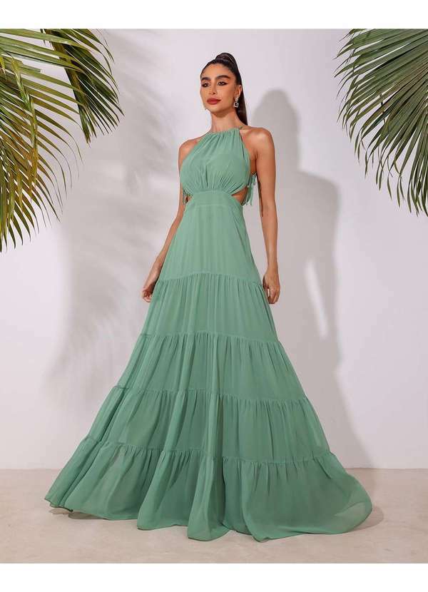 Dot Clothing - Vestido Dot Clothing Longo Aberto na Lateral Verde Verde