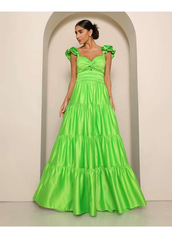 Dot Clothing - Vestido Dot Clothing Longo Acetinado Verde Verde