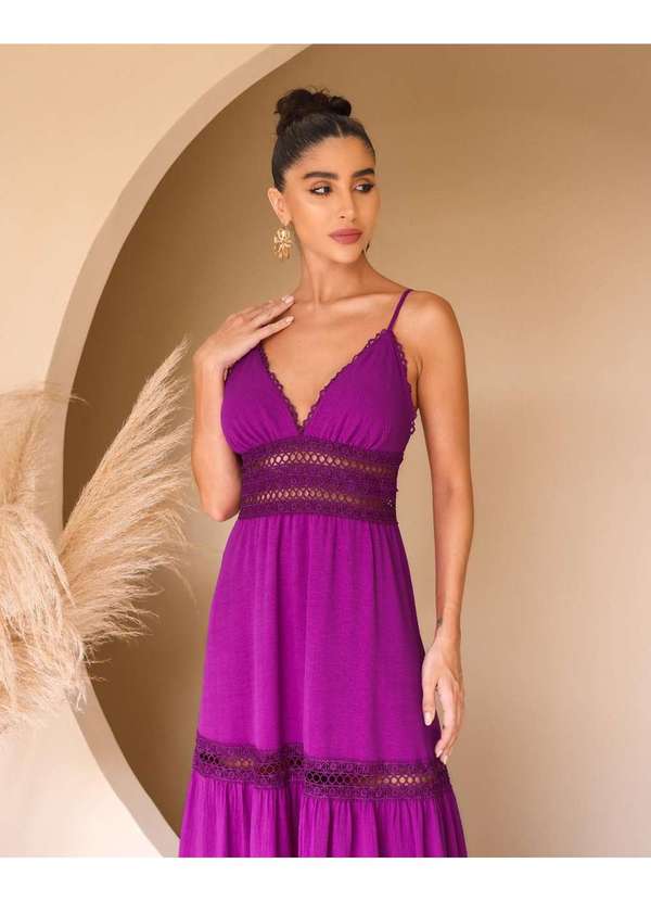 Dot Clothing - Vestido Dot Clothing Longo Alca Fucsia Roxo 3