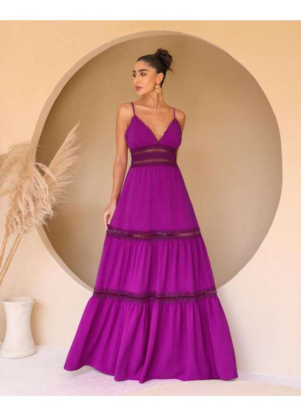 Dot Clothing - Vestido Dot Clothing Longo Alca Fucsia Roxo 5