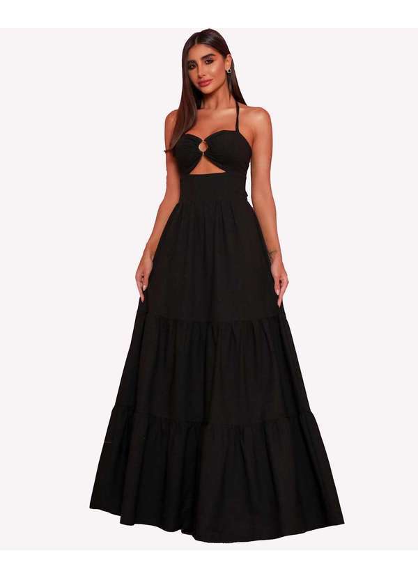 Dot Clothing - Vestido Dot Clothing Longo Argola no Busto Preto Preto