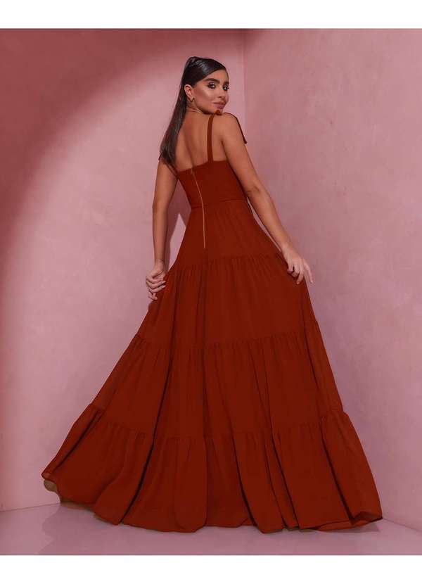 Dot Clothing - Vestido Dot Clothing Longo Barbatana Bronze Marrom 2