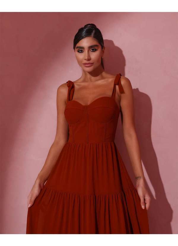 Dot Clothing - Vestido Dot Clothing Longo Barbatana Bronze Marrom 3