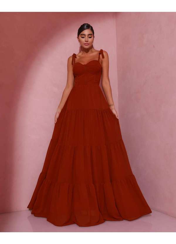 Dot Clothing - Vestido Dot Clothing Longo Barbatana Bronze Marrom 4