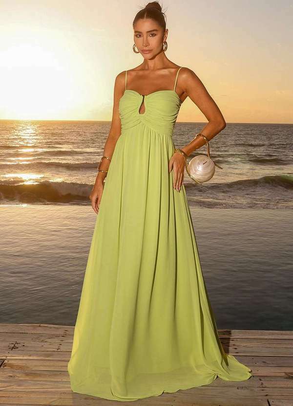 Dot Clothing - Vestido Dot Clothing Longo Bethania Argola Gota Lima Verde