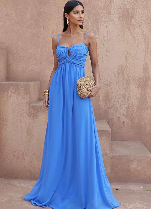 Dot Clothing - Vestido Dot Clothing Longo Bethania Argola Gota Azul