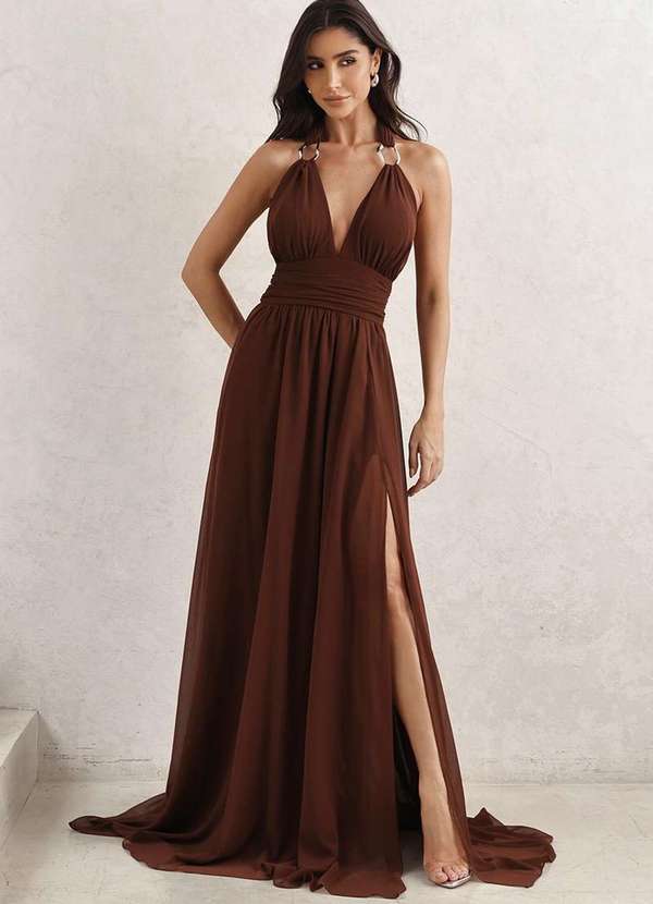 Dot Clothing - Vestido Dot Clothing Longo c/ Fivela Marrom