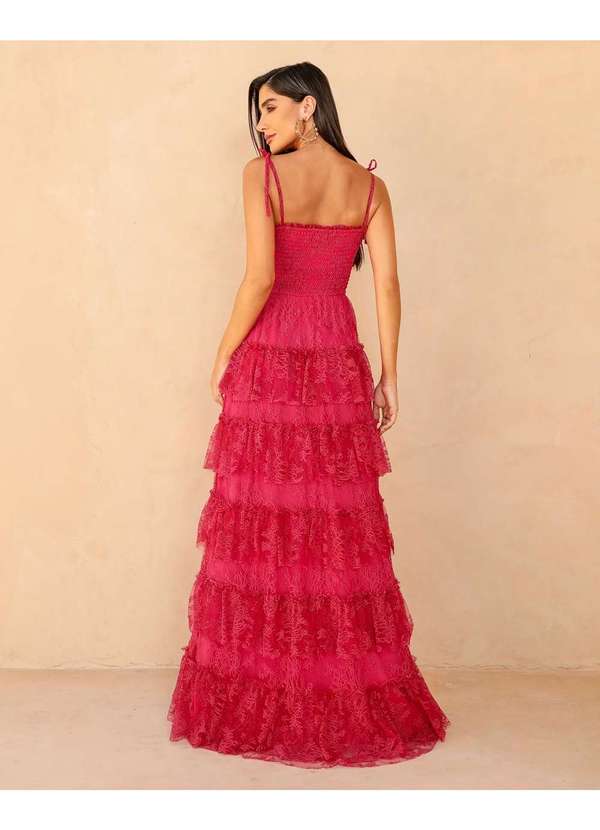 Dot Clothing - Vestido Dot Clothing Longo Camadas e Renda Rosa Rosa 2