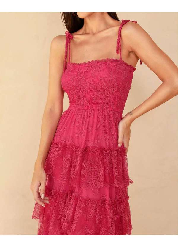 Dot Clothing - Vestido Dot Clothing Longo Camadas e Renda Rosa Rosa 3