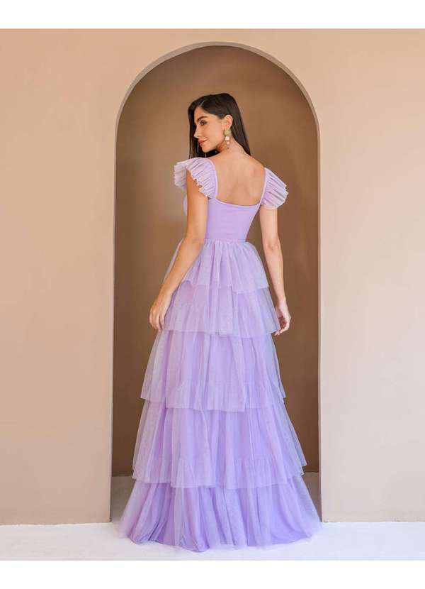 Dot Clothing - Vestido Dot Clothing Longo Camadas Lilas Rosa 2