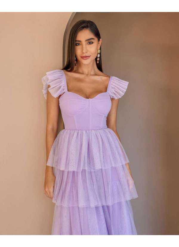 Dot Clothing - Vestido Dot Clothing Longo Camadas Lilas Rosa 3