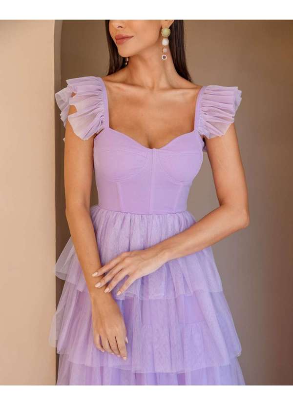 Dot Clothing - Vestido Dot Clothing Longo Camadas Lilas Rosa 4