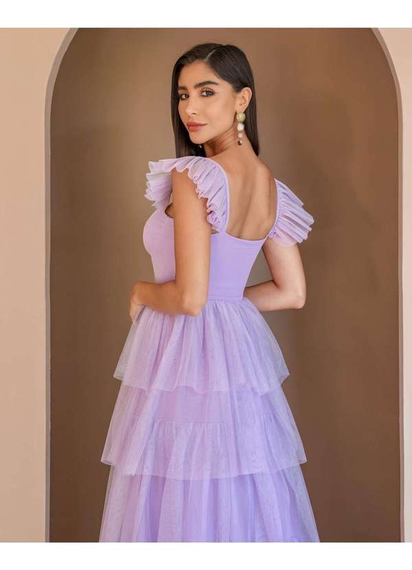 Dot Clothing - Vestido Dot Clothing Longo Camadas Lilas Rosa 5