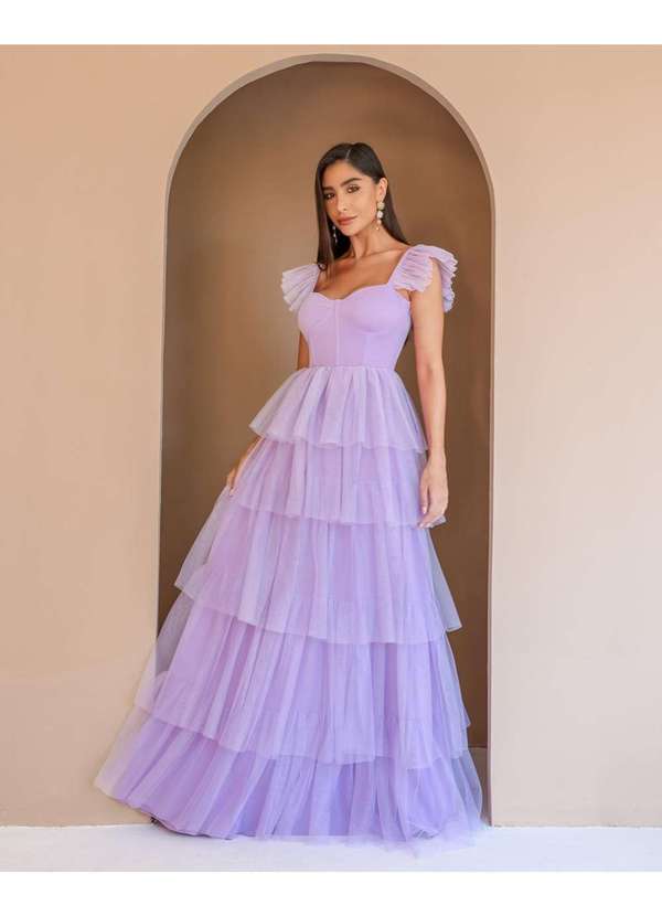 Dot Clothing - Vestido Dot Clothing Longo Camadas Lilas Rosa 7