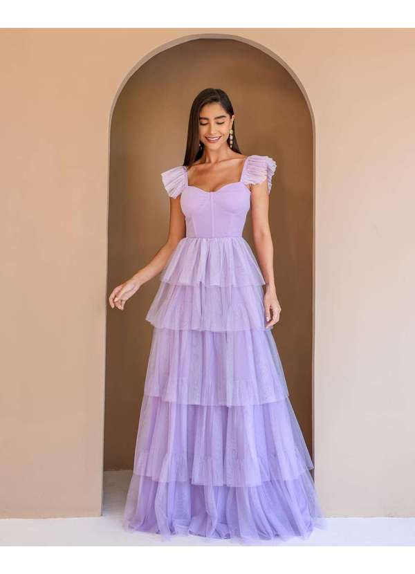 Dot Clothing - Vestido Dot Clothing Longo Camadas Lilas Rosa 8