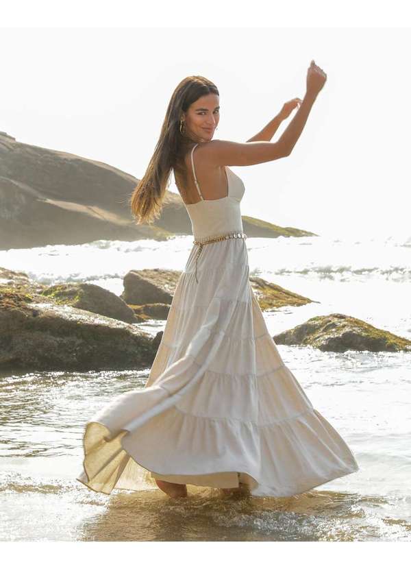 Dot Clothing - Vestido Dot Clothing Longo Camadas Natural Bege 2