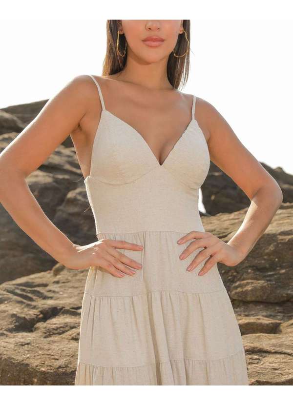 Dot Clothing - Vestido Dot Clothing Longo Camadas Natural Bege 3