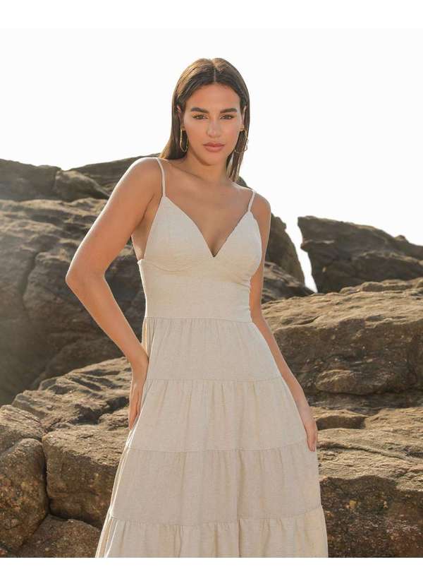 Dot Clothing - Vestido Dot Clothing Longo Camadas Natural Bege 4