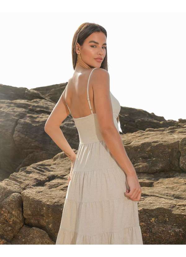 Dot Clothing - Vestido Dot Clothing Longo Camadas Natural Bege 5