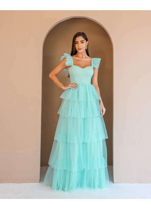 Dot Clothing - Vestido Dot Clothing Longo Camadas Verde Menta Verde