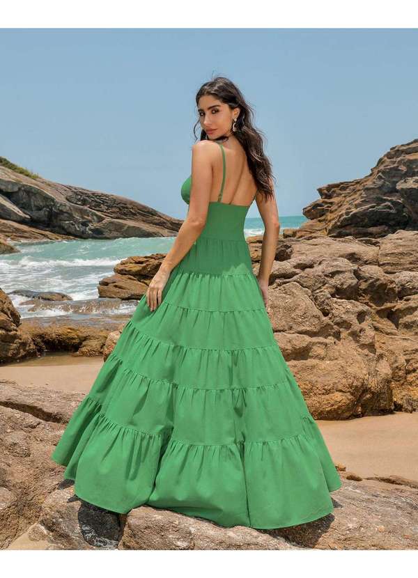 Dot Clothing - Vestido Dot Clothing Longo Camadas Verde Verde 2