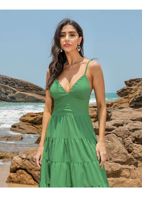 Dot Clothing - Vestido Dot Clothing Longo Camadas Verde Verde 3