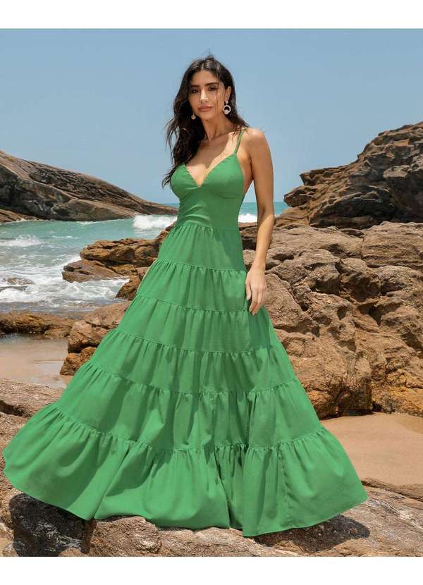 Dot Clothing - Vestido Dot Clothing Longo Camadas Verde Verde 4