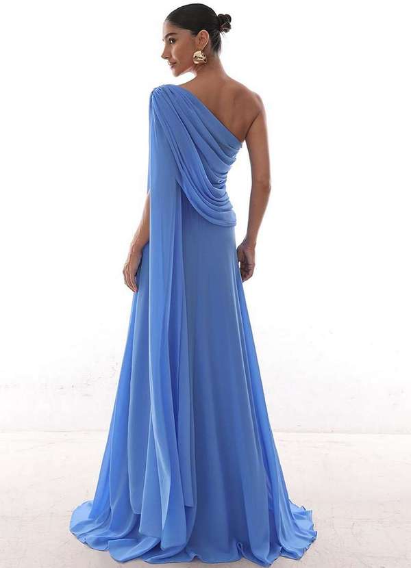 Dot Clothing - Vestido Dot Clothing Longo Capa Drapeada Azul Azul 2