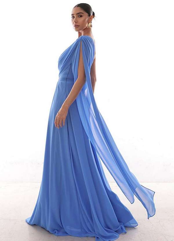 Dot Clothing - Vestido Dot Clothing Longo Capa Drapeada Azul Azul 4