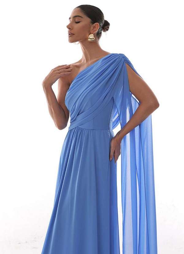 Dot Clothing - Vestido Dot Clothing Longo Capa Drapeada Azul Azul 5