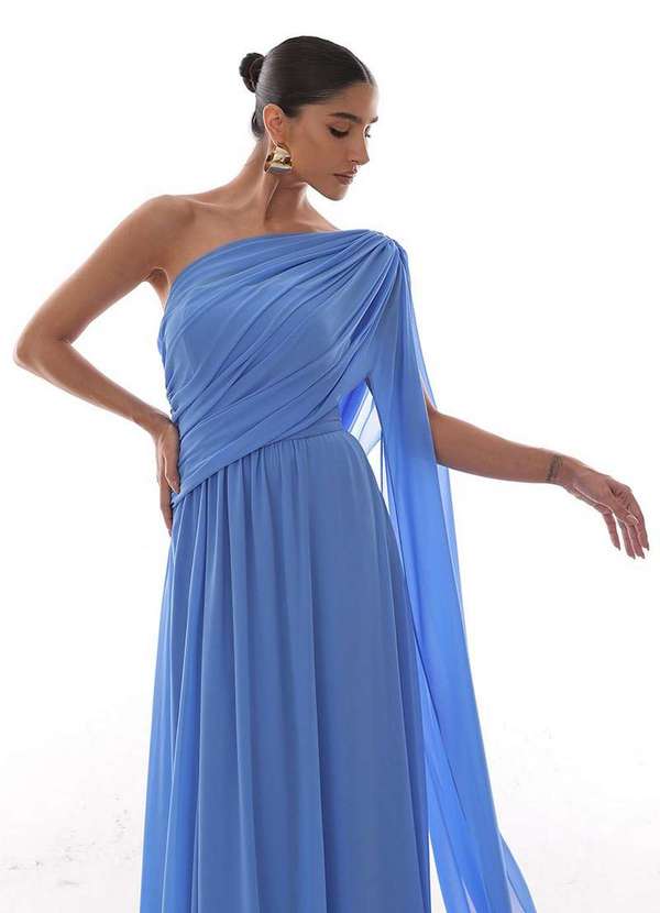 Dot Clothing - Vestido Dot Clothing Longo Capa Drapeada Azul Azul 6