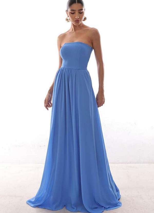 Dot Clothing - Vestido Dot Clothing Longo Capa Drapeada Azul Azul 7