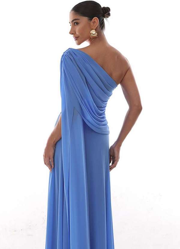 Dot Clothing - Vestido Dot Clothing Longo Capa Drapeada Azul Azul 9