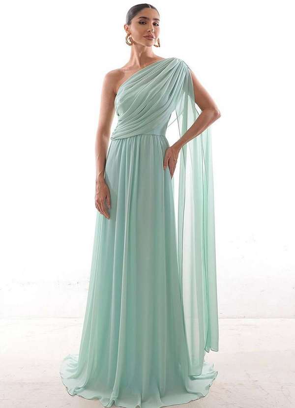 Dot Clothing - Vestido Dot Clothing Longo Capa Drapeada Verde Claro Verde