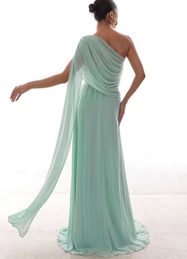 Dot Clothing - Vestido Dot Clothing Longo Capa Drapeada Verde Claro Verde 6