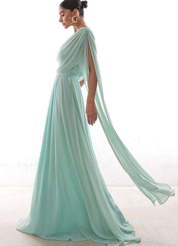 Dot Clothing - Vestido Dot Clothing Longo Capa Drapeada Verde Claro Verde 5