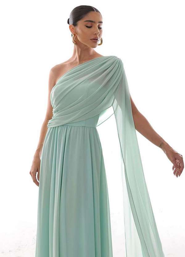 Dot Clothing - Vestido Dot Clothing Longo Capa Drapeada Verde Claro Verde 3